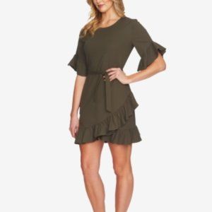 1. State Womens Green Asymmetrical Ruffled Elbow‎ Length Sleeve Mini Dress 12